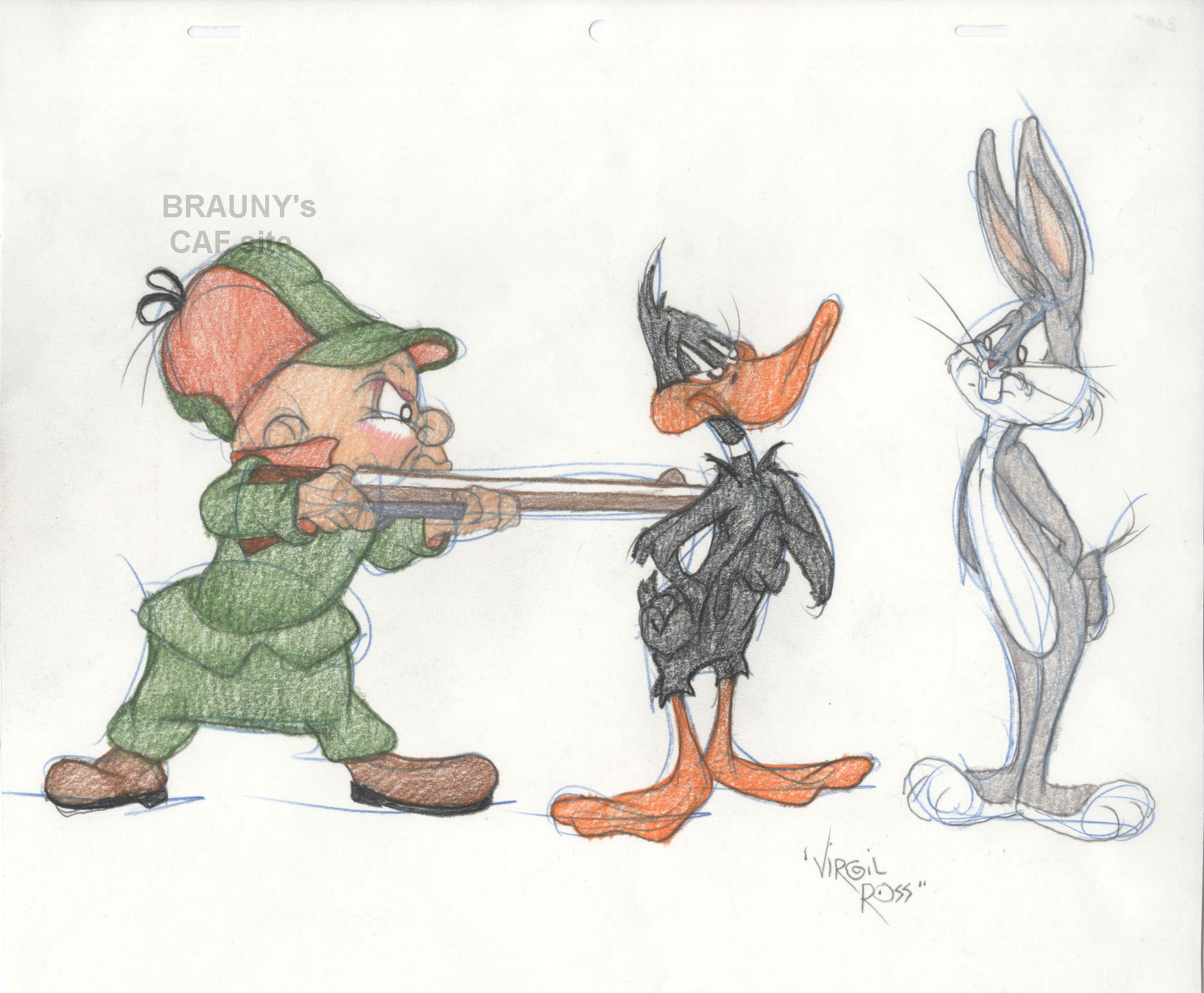 Virgil Ross Drawing Of Bugs Bunny Elmer Fudd And Daffy Duck Drawings