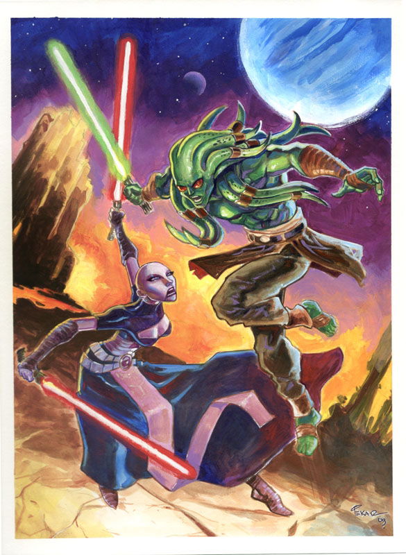 Asajj Ventress Vs Kit Fisto Sold In Joe Pekar S Original Art