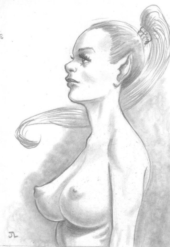 Aceo Original Pencil Drawing Sketch Card Elf Girl Nude In John