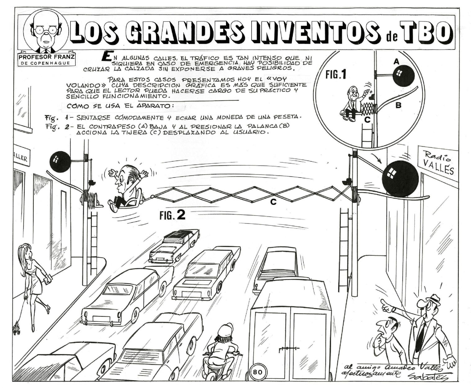 Los grandes inventos de TBO por el Profesor Franz de Copenhage . Aparato  Voy Volando por Ramón Sabatés, in Vicente B.'s SABATES , RAMON : INVENTOS  DE TBO Comic Art Gallery Room