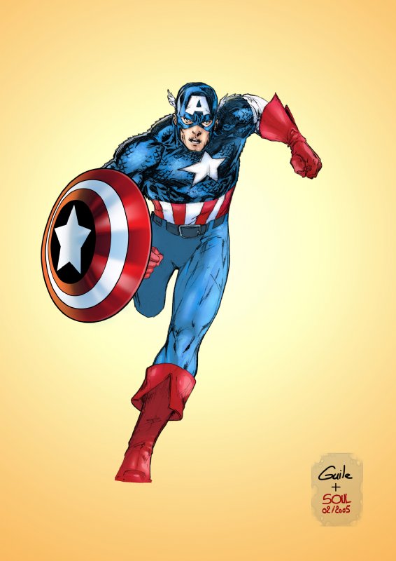 Captain America running, in Spider Guile's Spiderguile Stuff Comic Art  Gallery Room