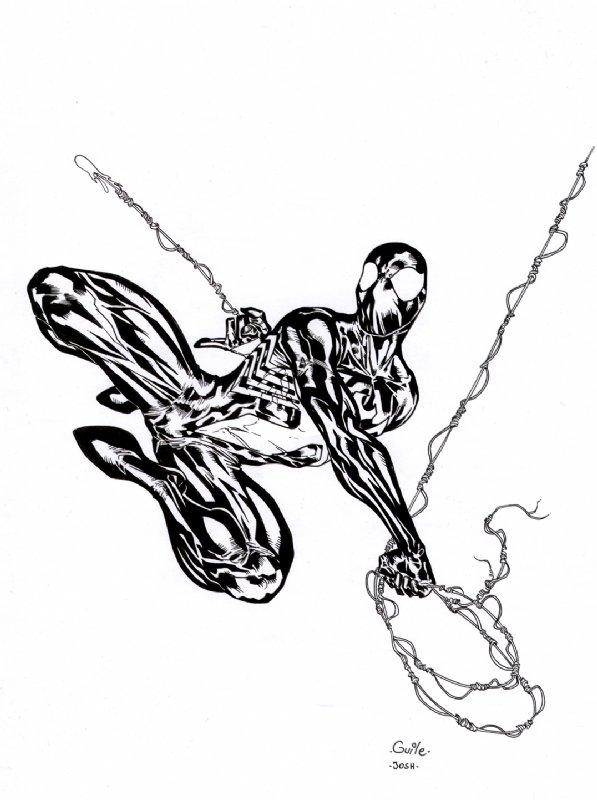 Black costume web-swinging Spider-Man, in Spider Guile's Spiderguile Stuff  Comic Art Gallery Room