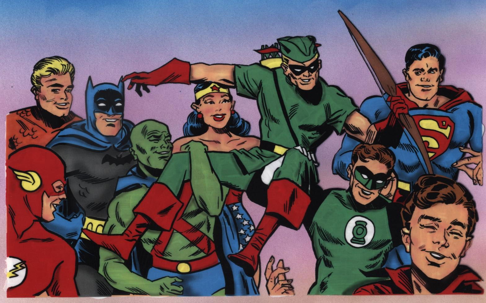 Justice League of America 4, group shot Cel, in michael dunne's ...