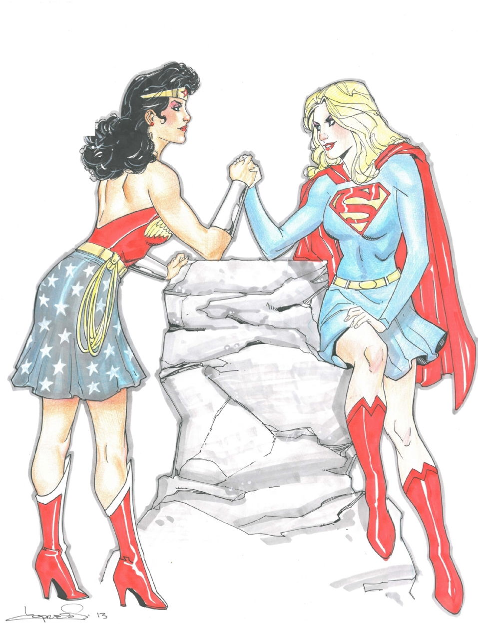 GA Wonder Woman vs. SA <b>Supergirl</b> by Aaron Lopresti, in the April 2016.