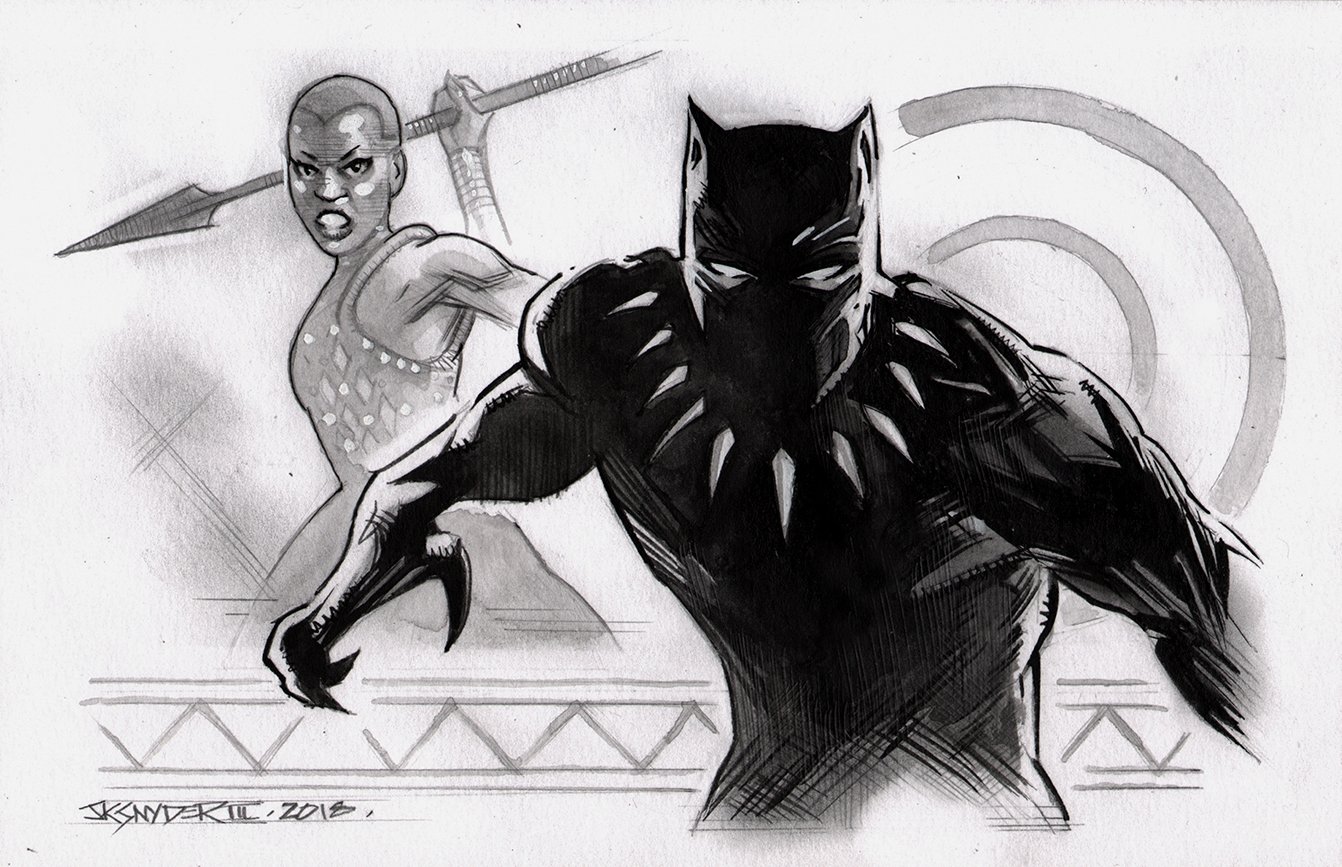 MARVEL Illustration: Black Panther (b/w) by Sergio Ingravalle on Dribbble