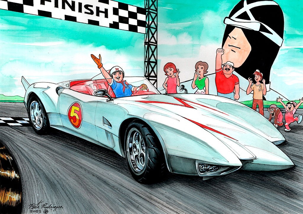 SPEED RACER & THE MACH 5 ORIGINAL COMIC ART COLOR SKETCH 2 ON CARD STOCK