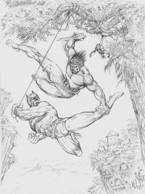 Batman-Vs-Tarzan-Pencil-20th, in ATULA Siriwardane 's September 2006: Batman  VS. ______ Comic Art Gallery Room