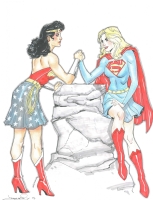Supergirl (Silver Age) vs. Wonder Woman (Golden Age) by Aaron Lopresti Comic Art