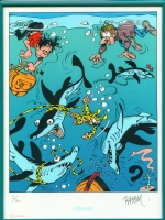 Marsupilami versus  sharks by Batem Comic Art