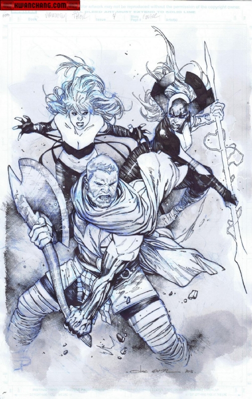 Unworthy Thor #4 Cover (2017) with Proxima Midnight and Black Swan by Olivier Coipel Comic Art