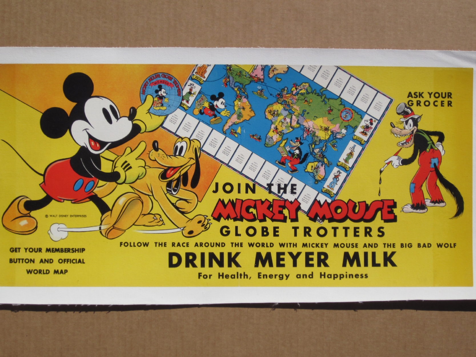 Join the Mickey Mouse Globe Trotters , in Dennis Books's POINT OF SALE  ADVERTISING Comic Art Gallery Room