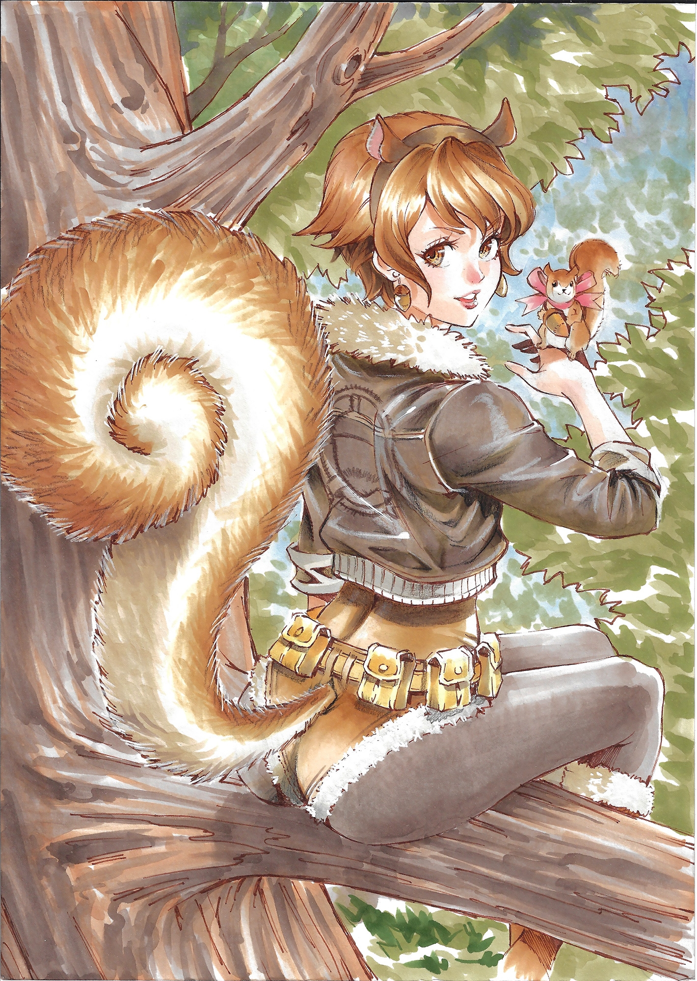Girl with squirrels, original, squirrel, squirrels, manga, book, animal,  leaves, HD wallpaper | Peakpx
