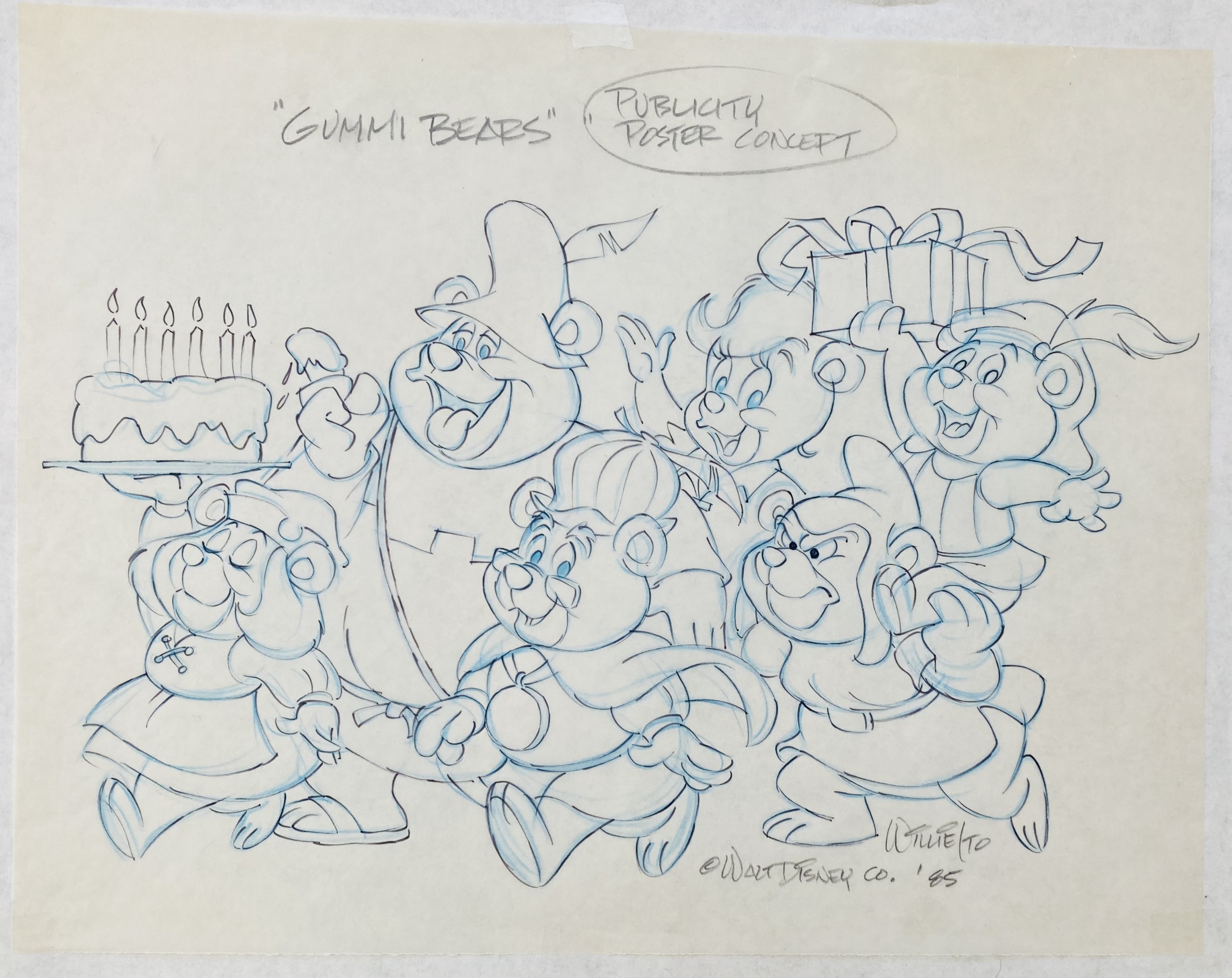 Willie Ito - Adventures of the Gummi Bears - 1985 - Publicity Poster  Concept Drawing, in Monty B's Disney - Animation Artwork - Adventures of  the Gummi Bears Comic Art Gallery Room