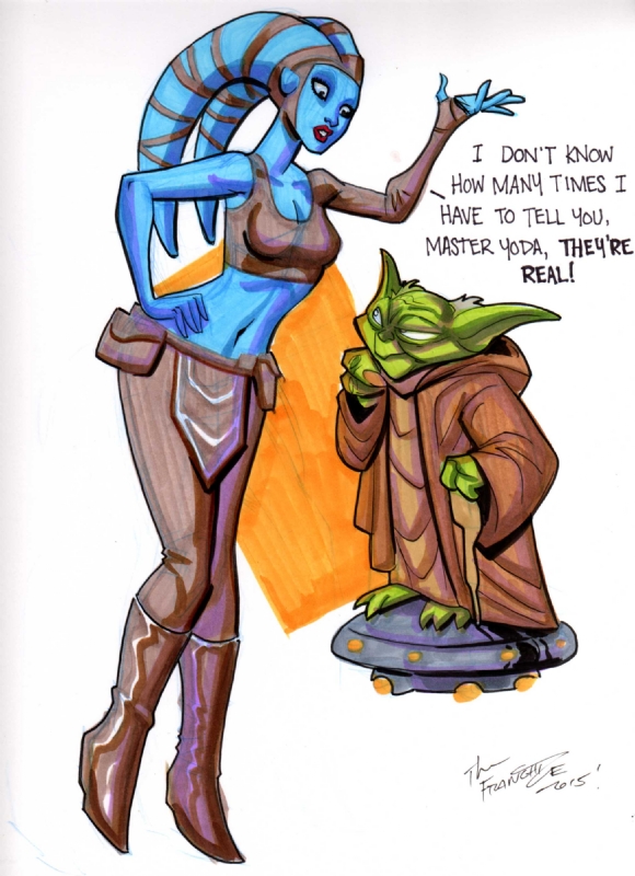 Star Wars - Aayla Secura & Yoda 'They're Real Yoda' Commission by Jerry Gaylord Comic Art