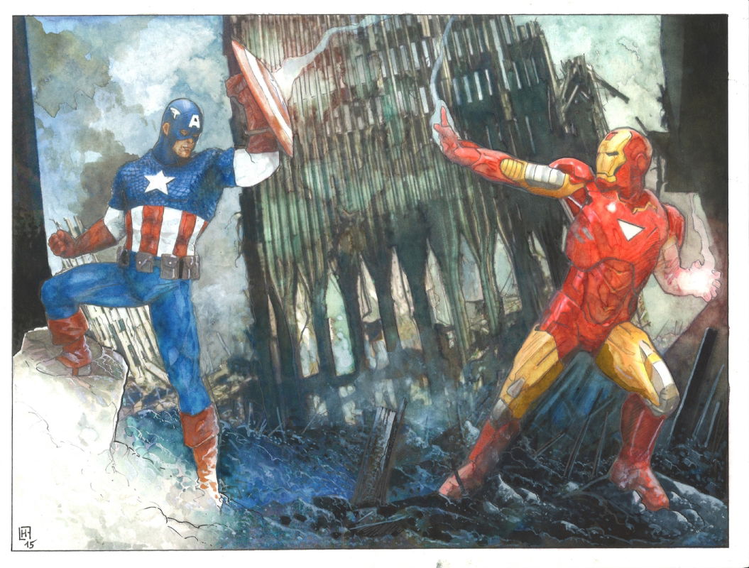 Captain America Vs Iron Man In Luc Guilmots Fabrice Le Hénanff Comic Art Gallery Room