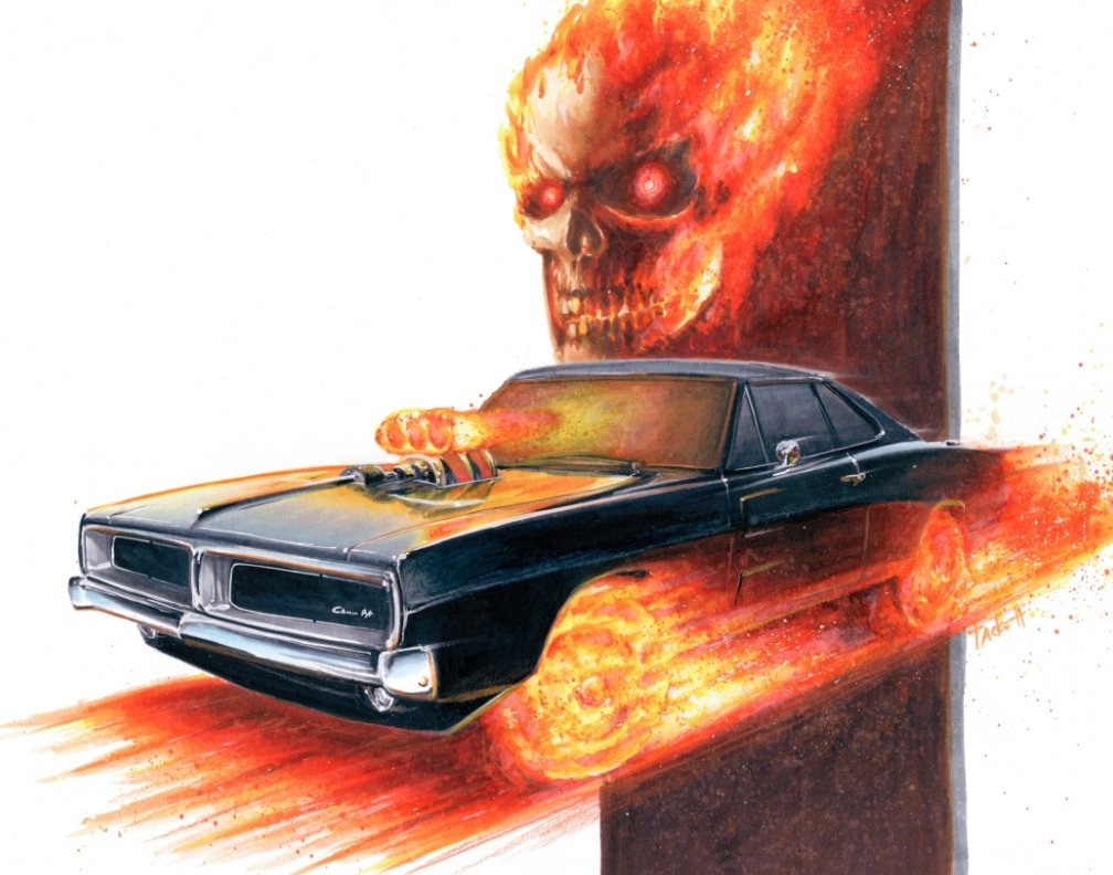 Ghost Rider's Hell Charger, in Billy Tackett's Mixed media paintings Comic  Art Gallery Room