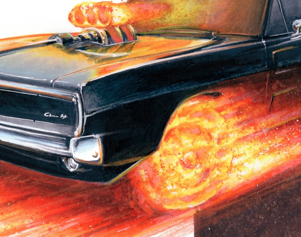 Ghost Rider's Hell Charger, in Billy Tackett's Mixed media paintings Comic  Art Gallery Room