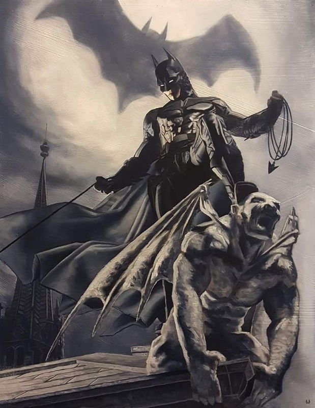 Batman rooftop, in Max Heinle's OA Comic Art Gallery Room