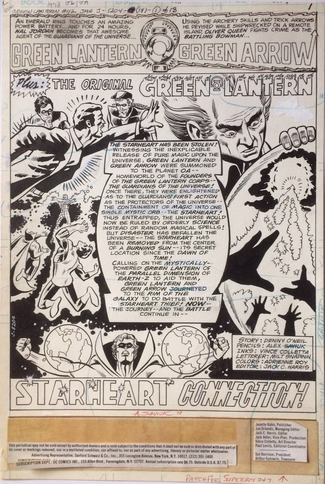Green Lantern and Green Arrow 112 pg 1 Splash Original Art (DC, 1979 ...