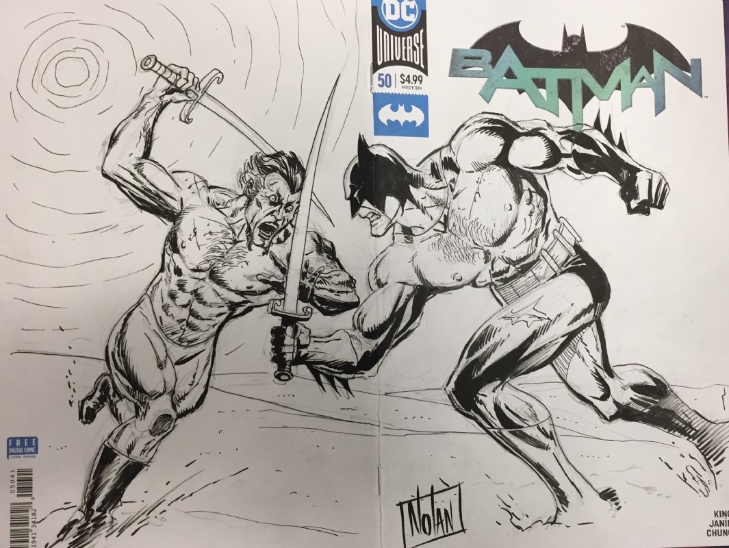 Batman VS Ra's Al Ghul by Graham Nolan on blank sketch cover, in clay  duchene's Blank comic sketch art Comic Art Gallery Room