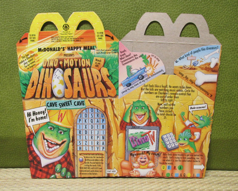 McDonald's 1992 Dino-Motion Dinosaurs Cave Sweet Cave Happy Meal Box ...