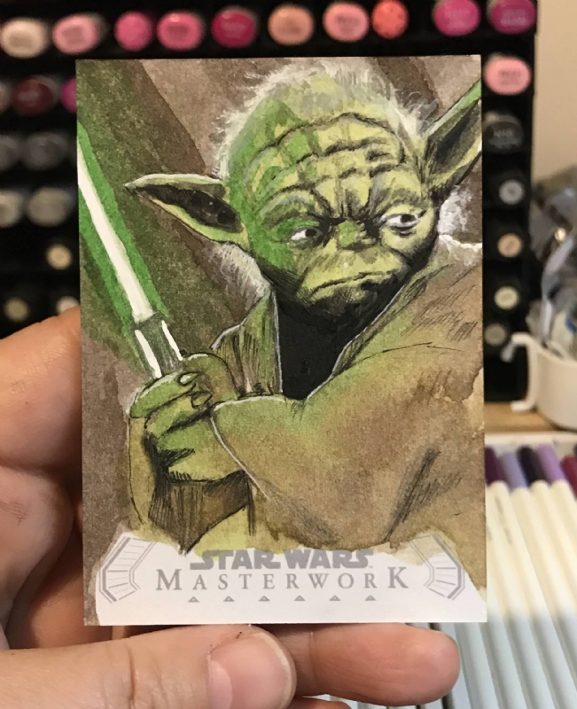 Master Yoda, Star Wars , in Semra Bulut's Star Wars Topps Artist Return  Sketch cards 2020 Comic Art Gallery Room