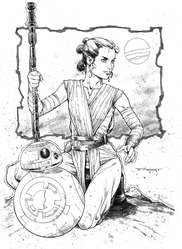 Star Wars Rey With Bb 8 In Art Thiberts For Sale Comic Art Gallery Room