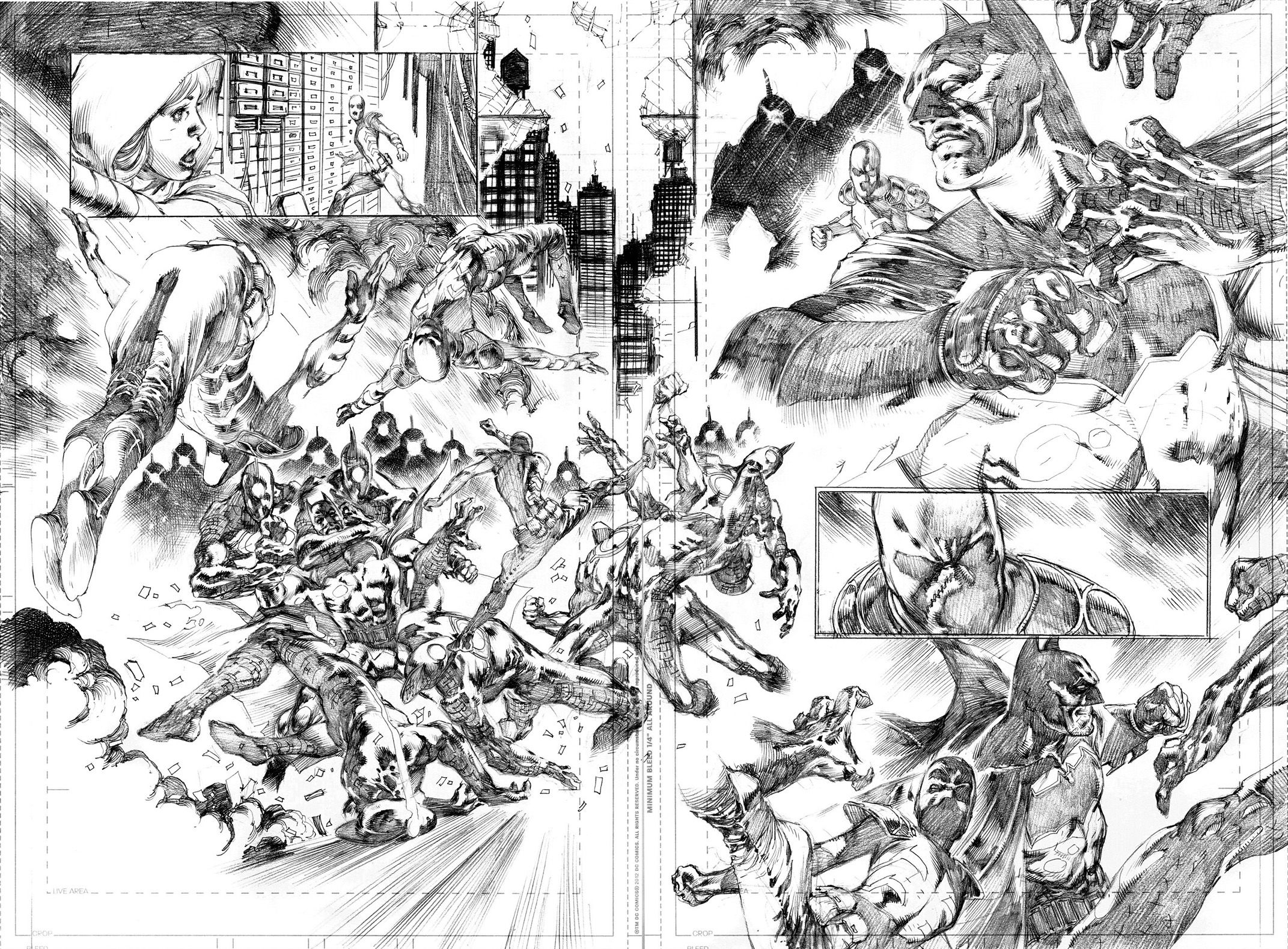 Detective Comics 981 Page 4 5 Barrows Batman Double Spread Battle Sold In Super Pals Art S Sold Comic Art Gallery Room