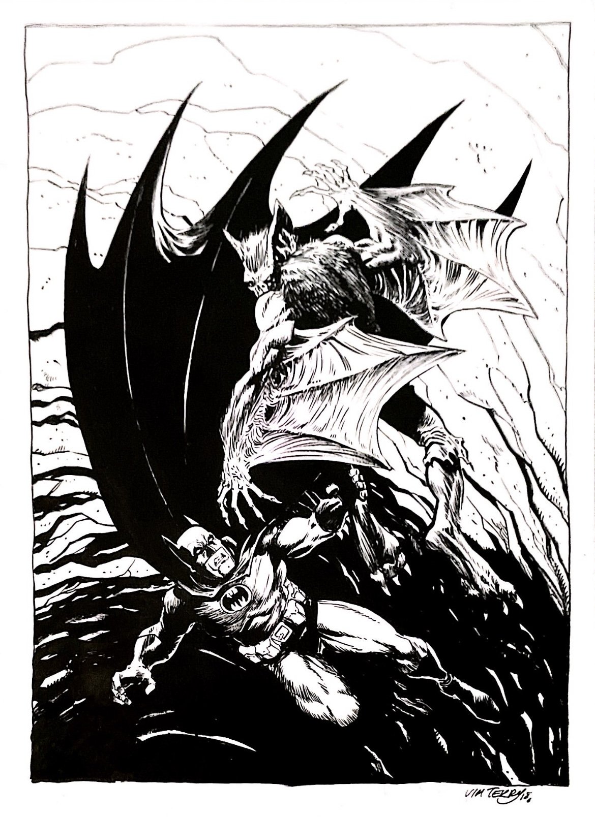 Batman vs Man-Bat by Jim Terry, in R M's Batman Comic Art Gallery Room