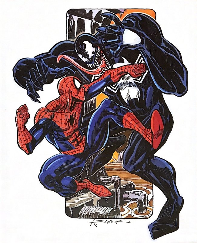 Spiderman vs Venom by Alex Saviuk, in R M's Spider-man Comic Art Gallery  Room