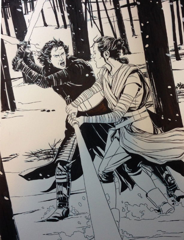 Rey Vs Kylo Ren By Marc Laming In Paul Brown S Commissions Comic Art Gallery Room