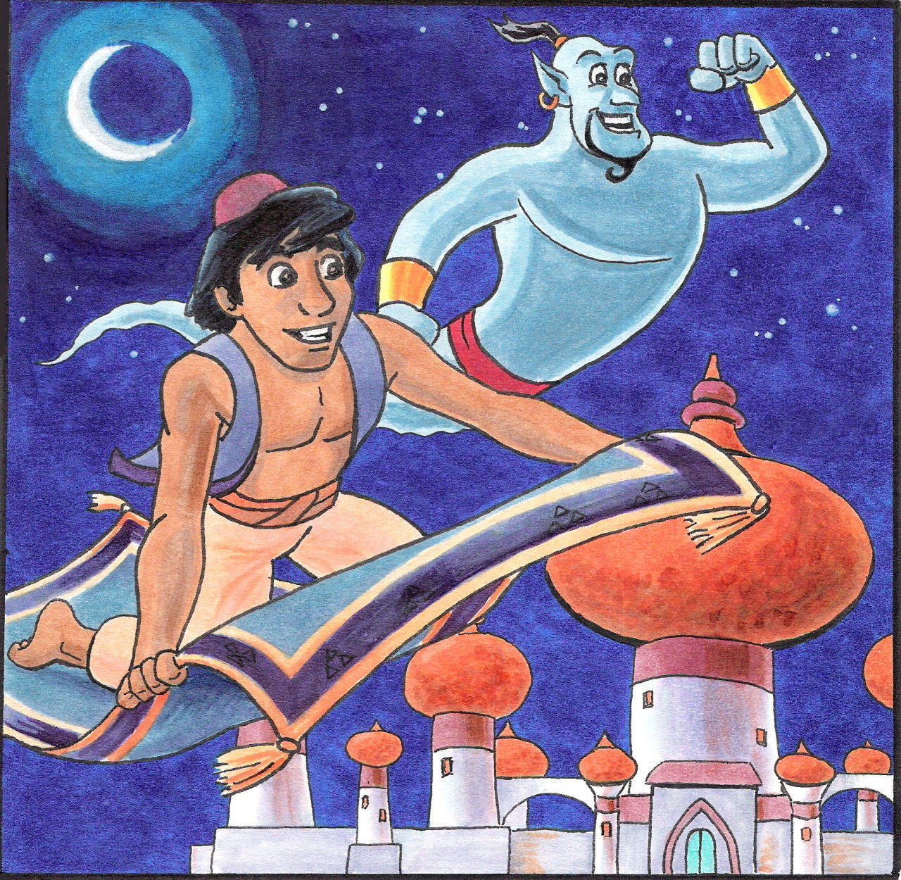 Aladdin and Genie, in Robert Baker's Personal Sketchbook Comic Art ...