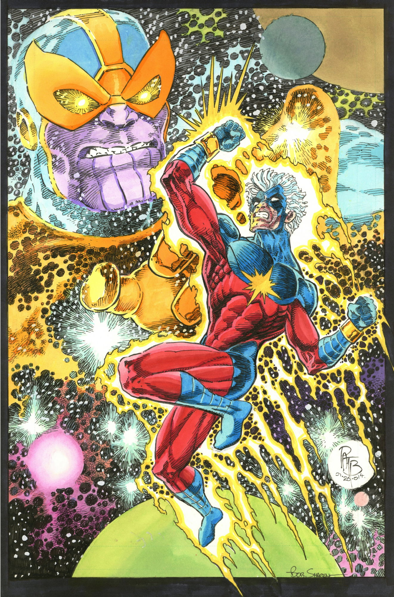 Captain Marvel vs. Thanos 2014 Commission by Pat Broderick, in shaun ...