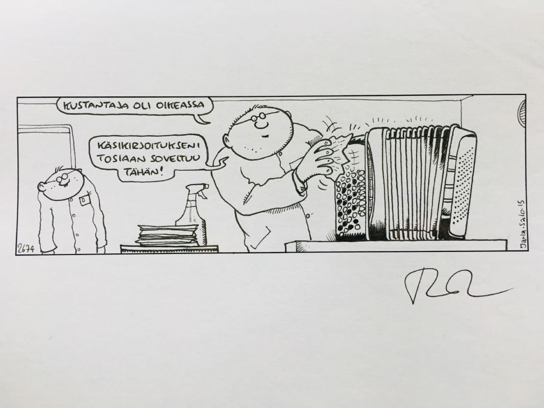 Fingerpori 2674 Wipe accordion, in Matti Eronen's Pertti Jarla: Fingerpori  Comic Art Gallery Room