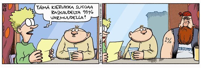 Fingerpori 3048 99% protection and 1%er, in Matti Eronen's Pertti Jarla:  Fingerpori Comic Art Gallery Room