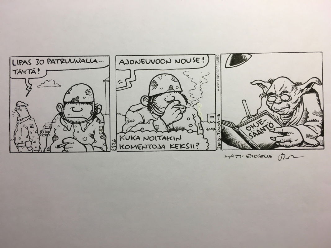 Fingerpori #2926 (Star Wars Yoda writing directives), in Matti Eronen's  Pertti Jarla: Fingerpori: Superheroes & cartoon characters Comic Art  Gallery Room