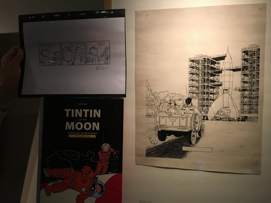 Fingerpori #3852 Tintin on the Moon, in Matti Eronen's Pertti Jarla:  Fingerpori: Superheroes & cartoon characters Comic Art Gallery Room