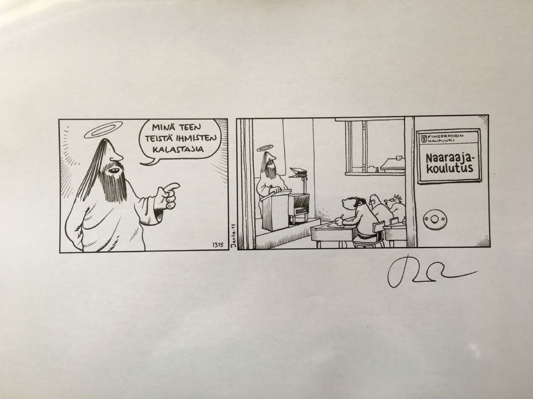 Fingerpori -daily 1315 (Training for draggers), in Matti Eronen's Pertti  Jarla: Fingerpori: Jesus, Pope, God, Heaven & other religious stuff Comic  Art Gallery Room