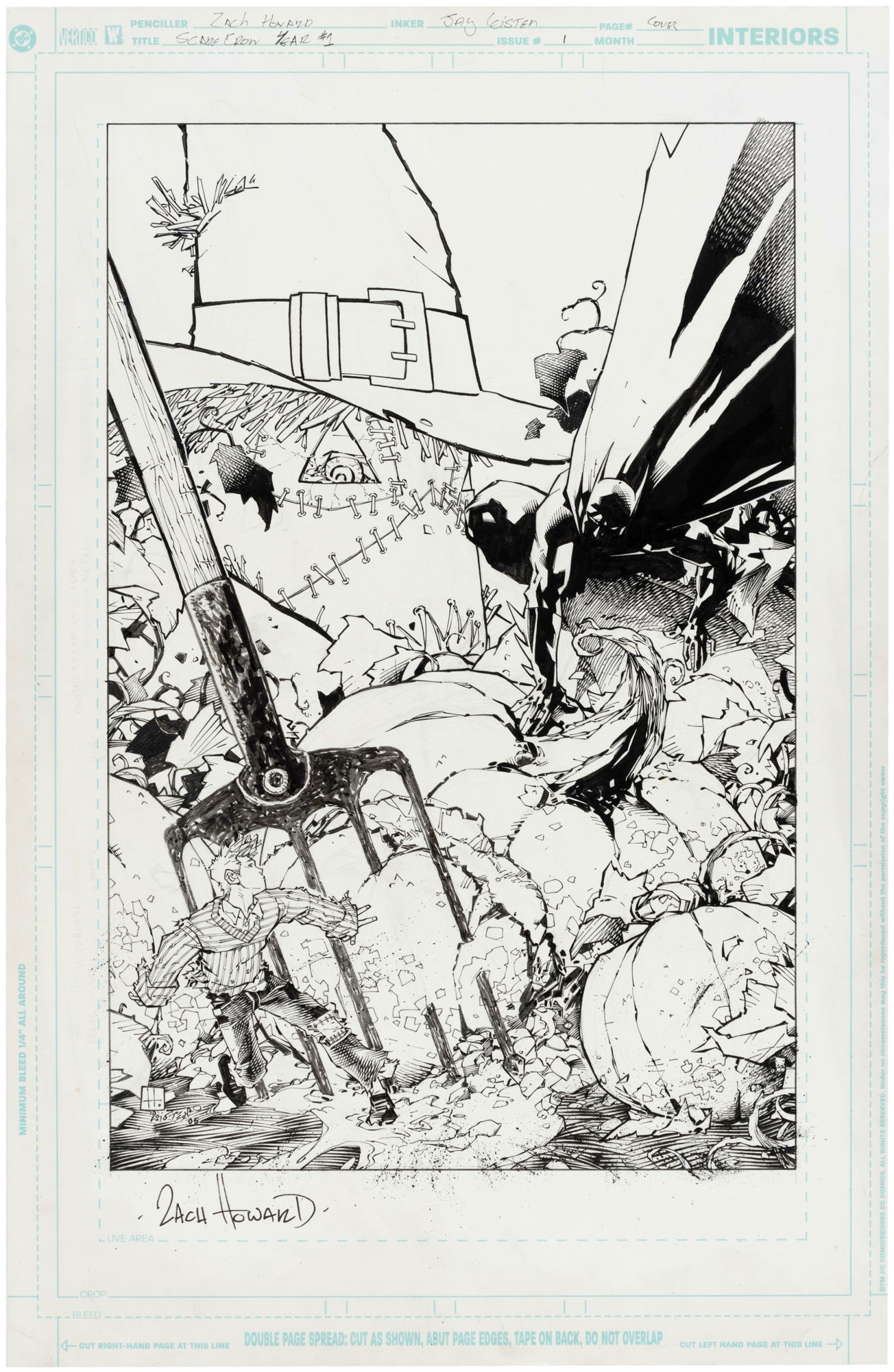 YEAR ONE: BATMAN - SCARECROW #1 COMIC BOOK COVER ORIGINAL ART BY ZACH  HOWARD., in Hake's Auctions's Auction Results Comic Art Gallery Room