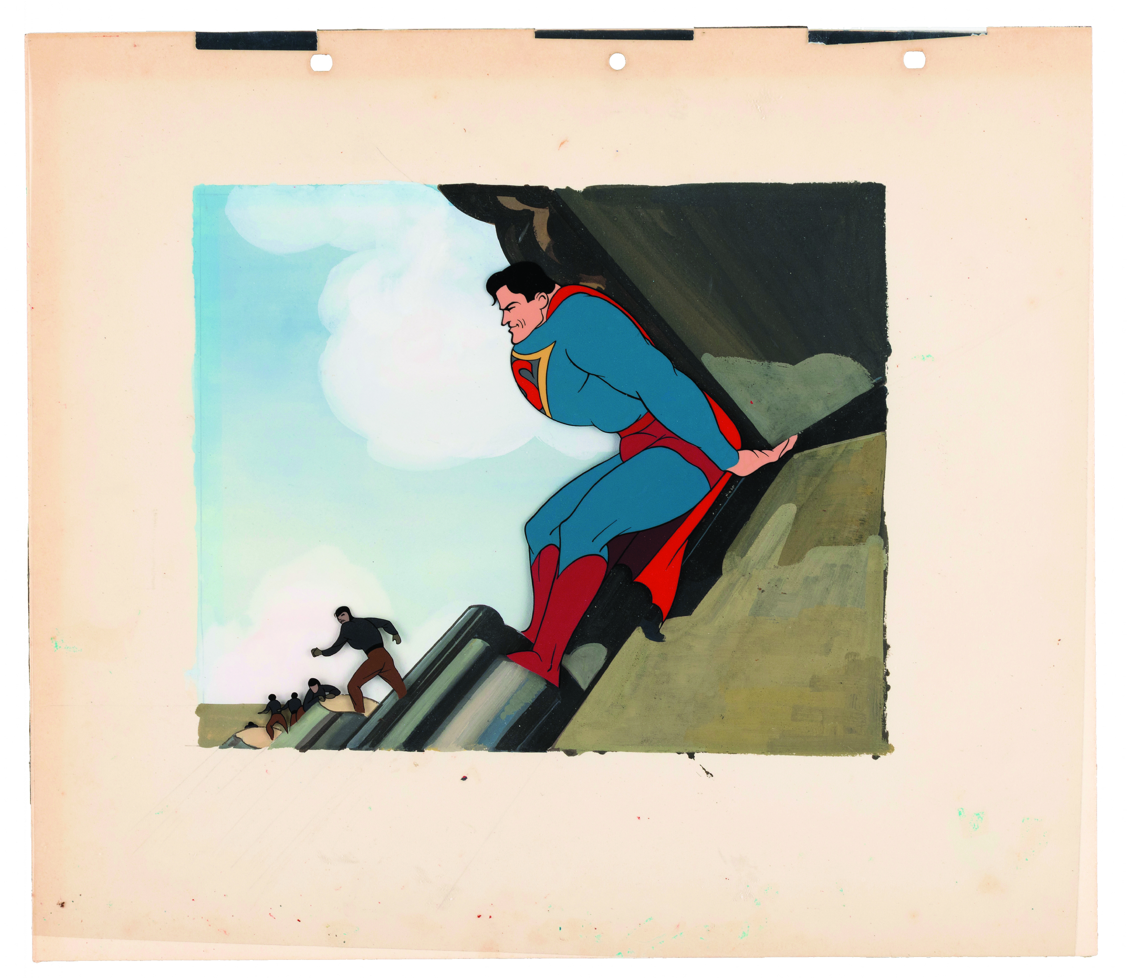 FLEISCHER SUPERMAN CARTOON PUBLICITY ORIGINAL ART LOT WITH HAND-PAINTED  PUBLICITY CEL, in Hake's Auctions's Auction Results Comic Art Gallery Room