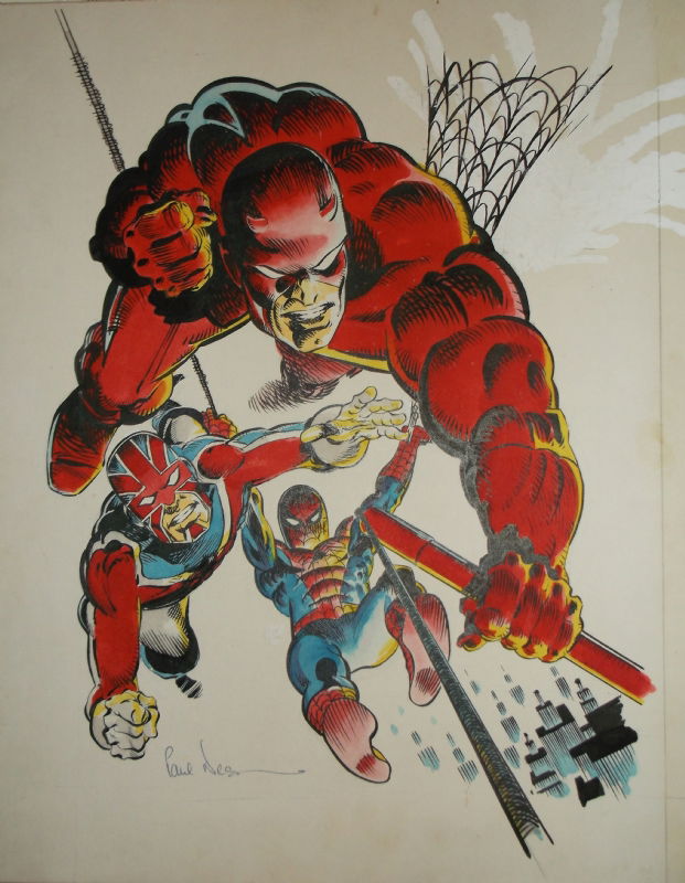 Daredevils #1 Cover 1983 Paul Neary Captain Britain, Daredevil, Spider-man  Alan Moore & Frank Miller, in Devils Bile's British stuff Comic Art Gallery  Room