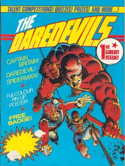 Daredevils #1 Cover 1983 Paul Neary Captain Britain, Daredevil, Spider-man  Alan Moore & Frank Miller, in Devils Bile's British stuff Comic Art Gallery  Room