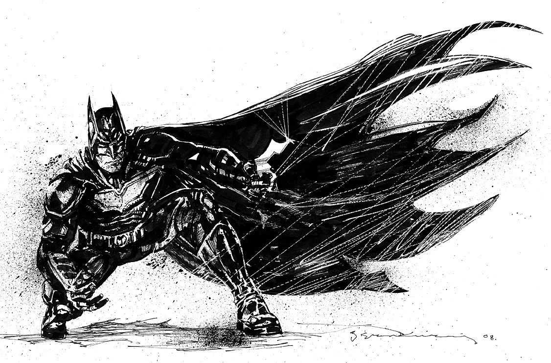 SIENKIEWICZ-Dark Knight- BATMAN CROUCH, in Sal Abbinantis SIENKIEWICZ-Dark  Knight Production Art. Comic Art Gallery Room