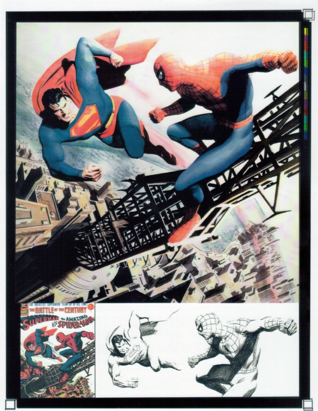 Superman vs Spiderman cover transparency production art, in Fredo Le's Alex  Ross Comic Art Gallery Room