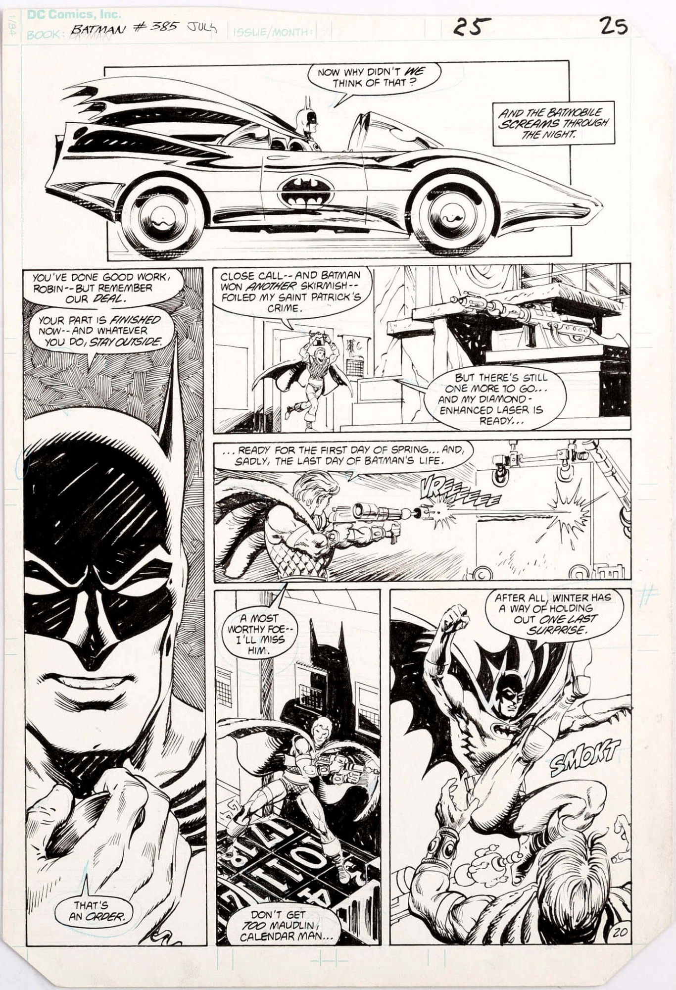 Batman #385 Page 25 BATMOBILE Original Art, in * Neon Dragon's COMIC ART  (SUPERHEROES) - BATMAN Comic Art Gallery Room