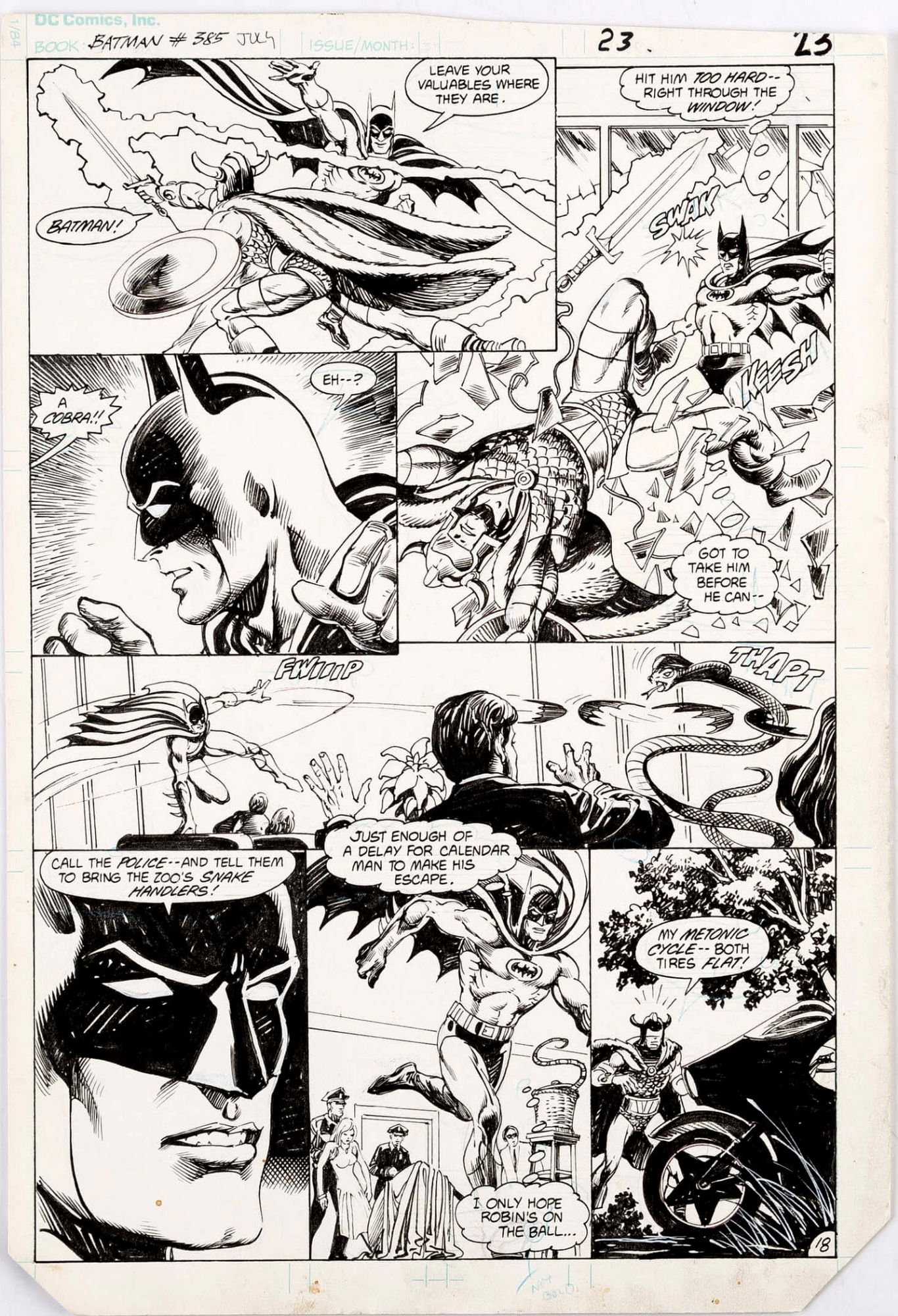 Batman #385 Page 23 BATMAN VS. CALENDAR MAN Original Art, in * Neon  Dragon's COMIC ART (SUPERHEROES) - BATMAN Comic Art Gallery Room