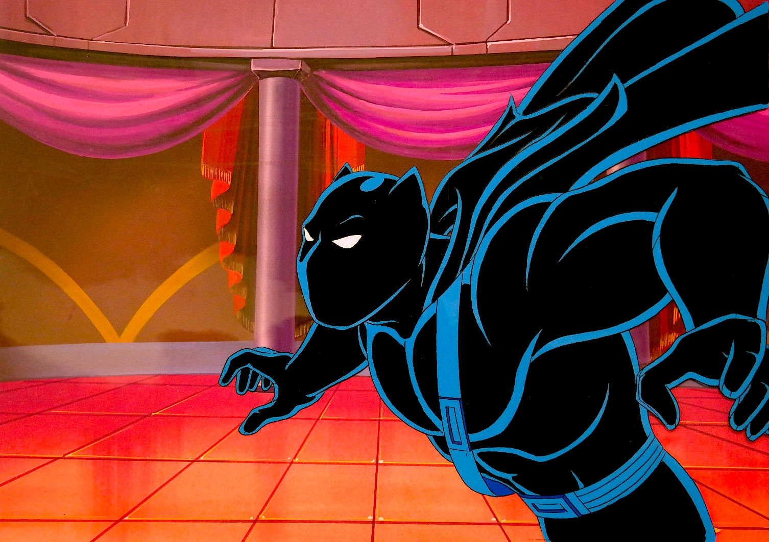Cel and Original Background of the Black Panther from Fantasic Four Animated  Series, in C E's Marvel Animation Cel Set Ups * Comic Art Gallery Room