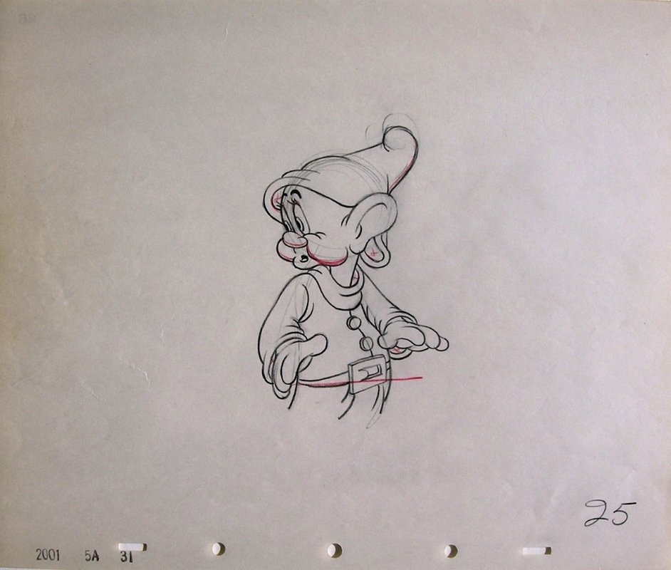 Animation Drawing of Dopey from Snow White, 1937, in C E's Disney