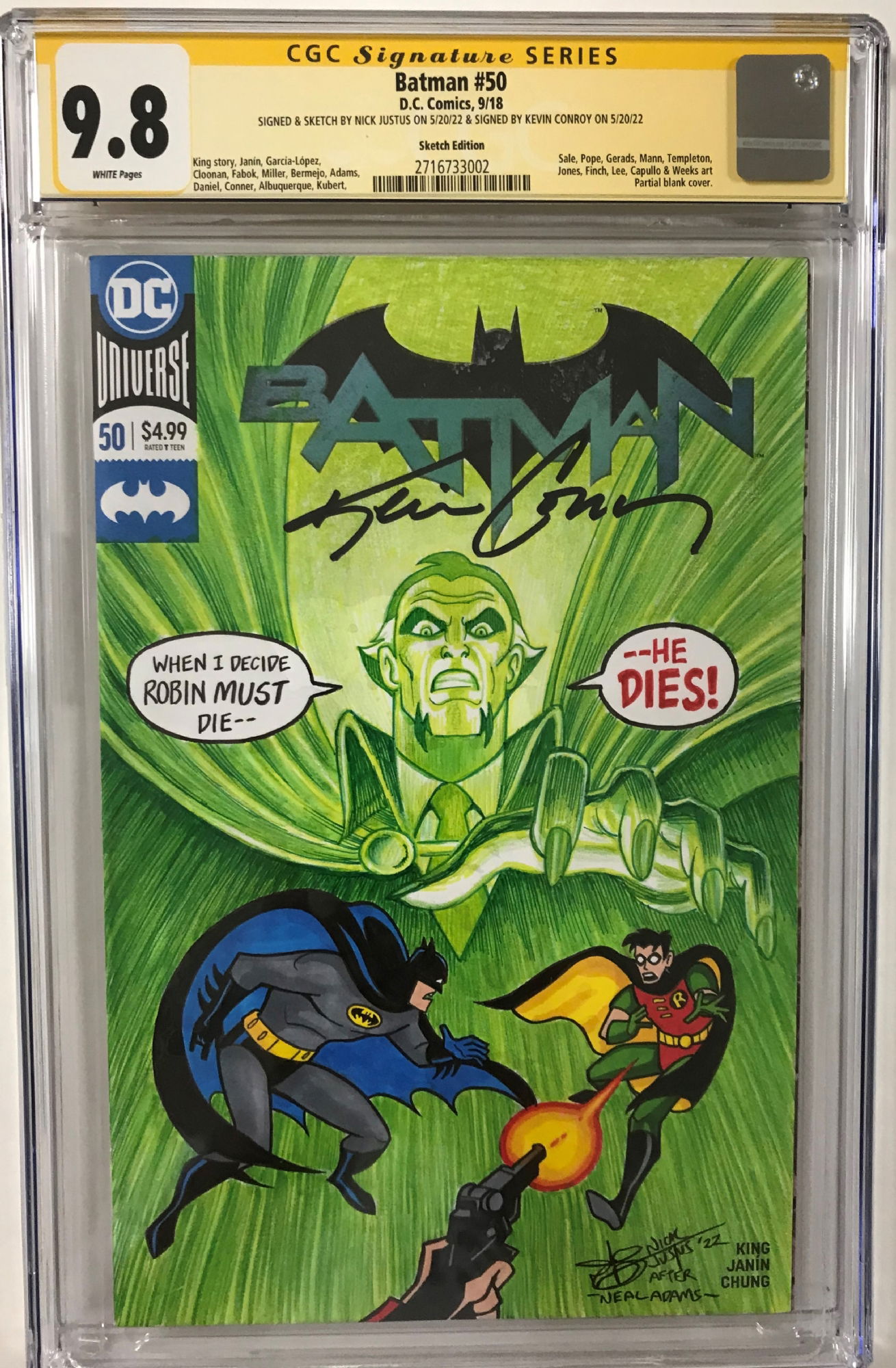 Batman #232 cover recreation by Nick Justus, signed by Kevin Conroy, in Ron  Chmiel's Ron's Sketch Covers Comic Art Gallery Room