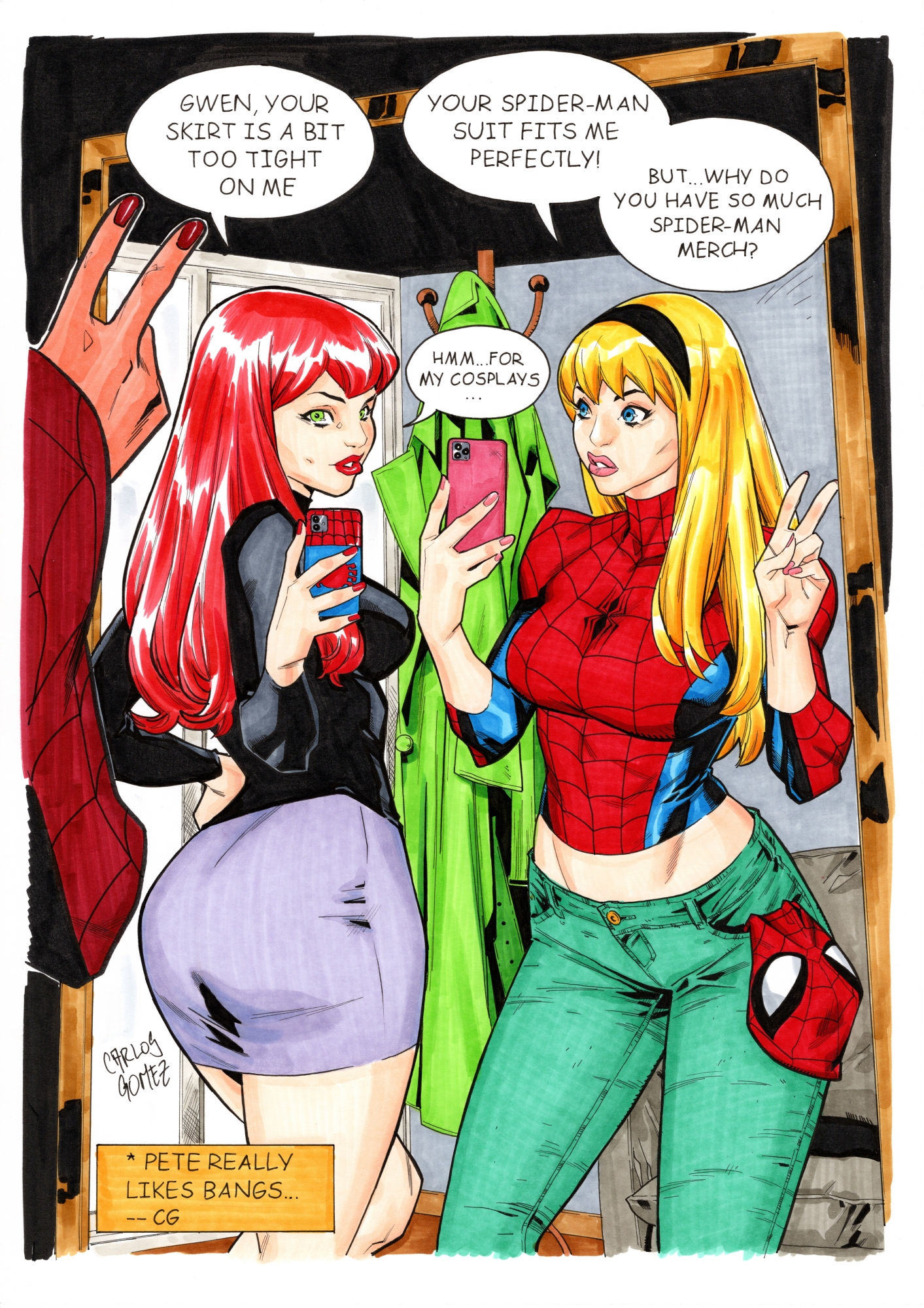 Mary Jane and Gwen Stacy Switcheroo - by Carlos Gomez, in Michael Cross's  Mary Jane and Gwen Stacy Comic Art Gallery Room